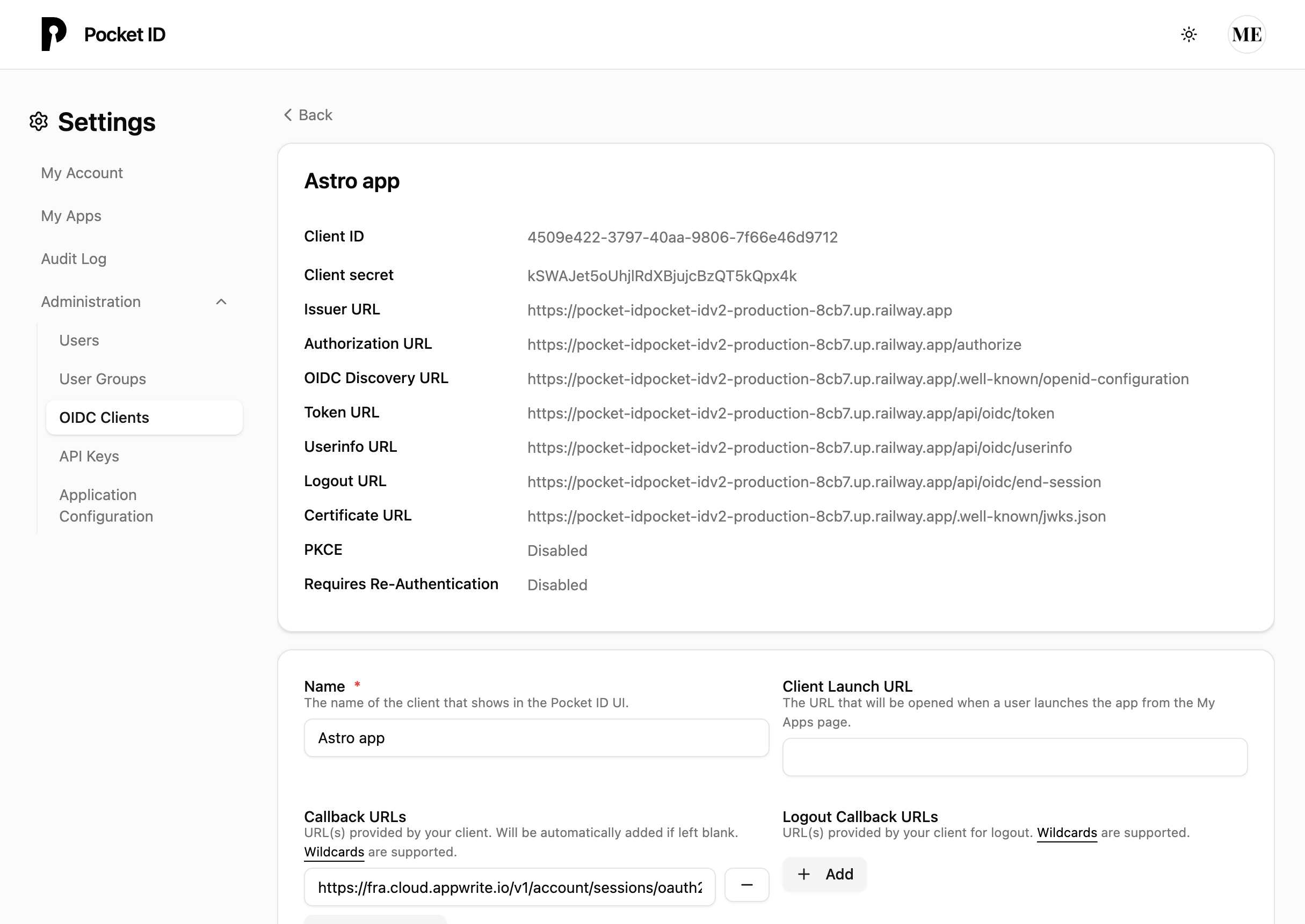 Pocket ID OIDC Client