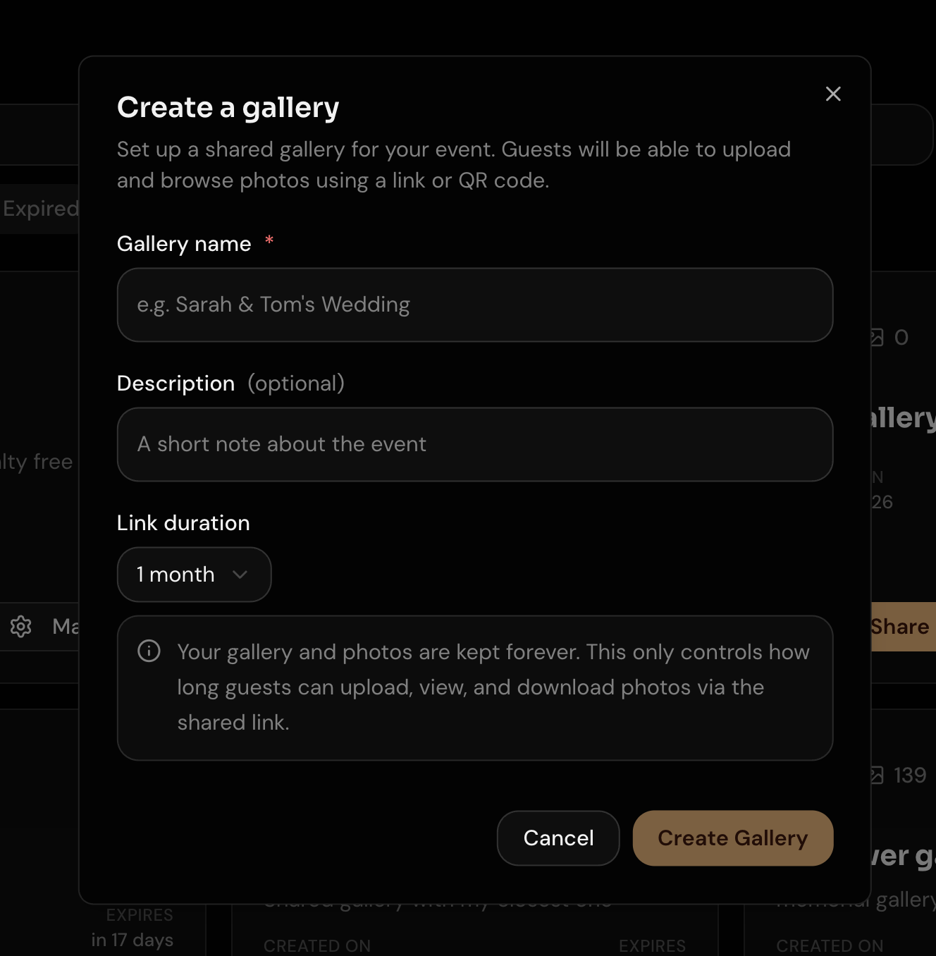 Dashboard create gallery