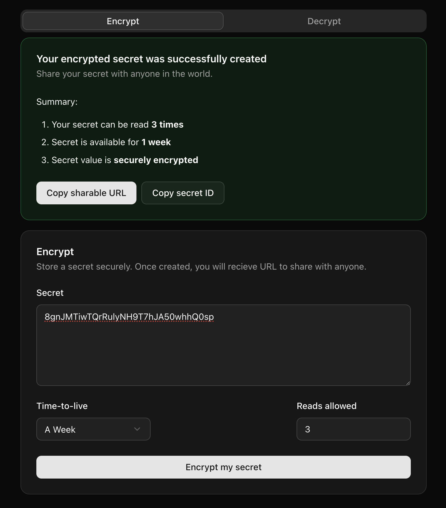 Secret created