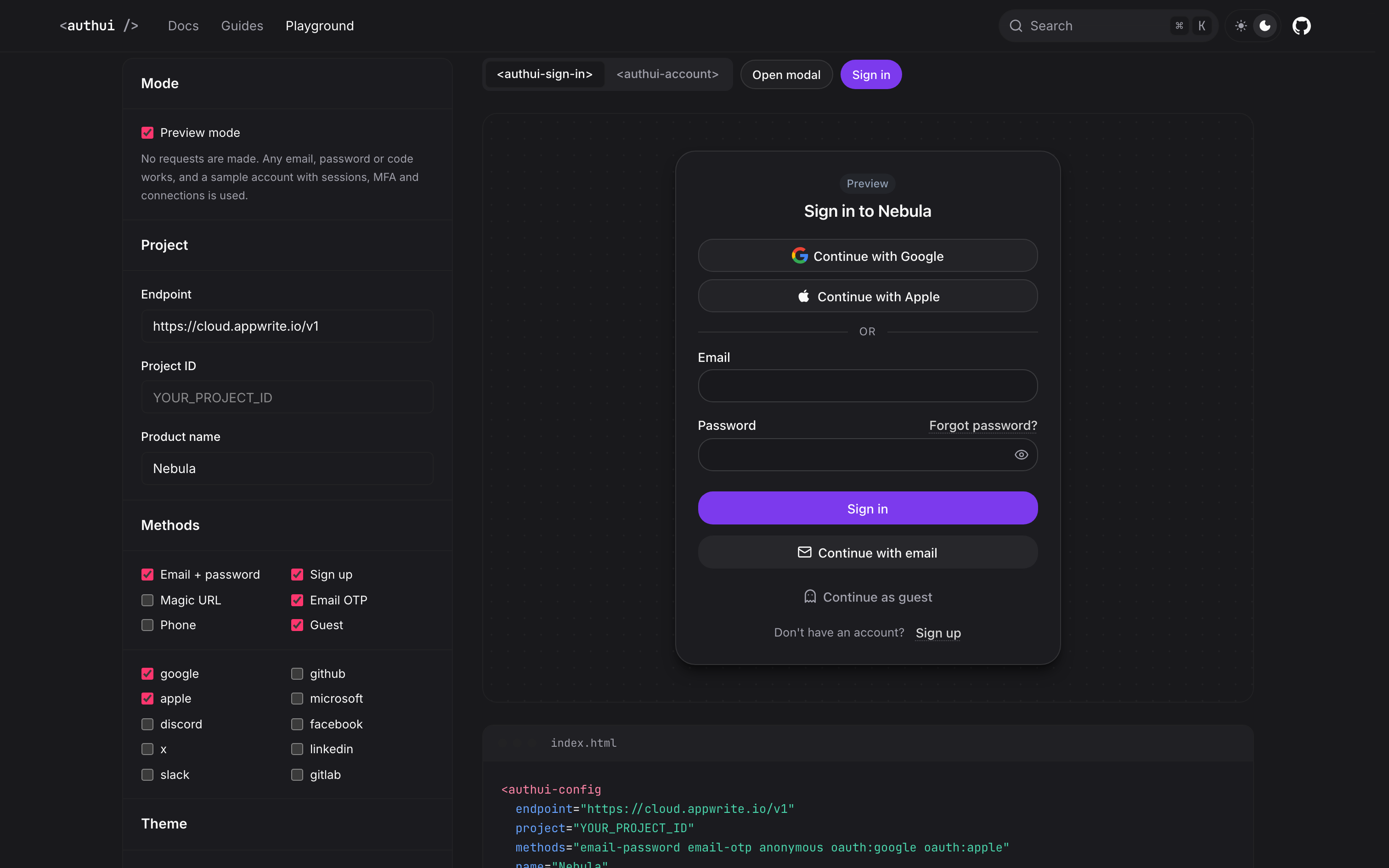 Playground with a custom theme