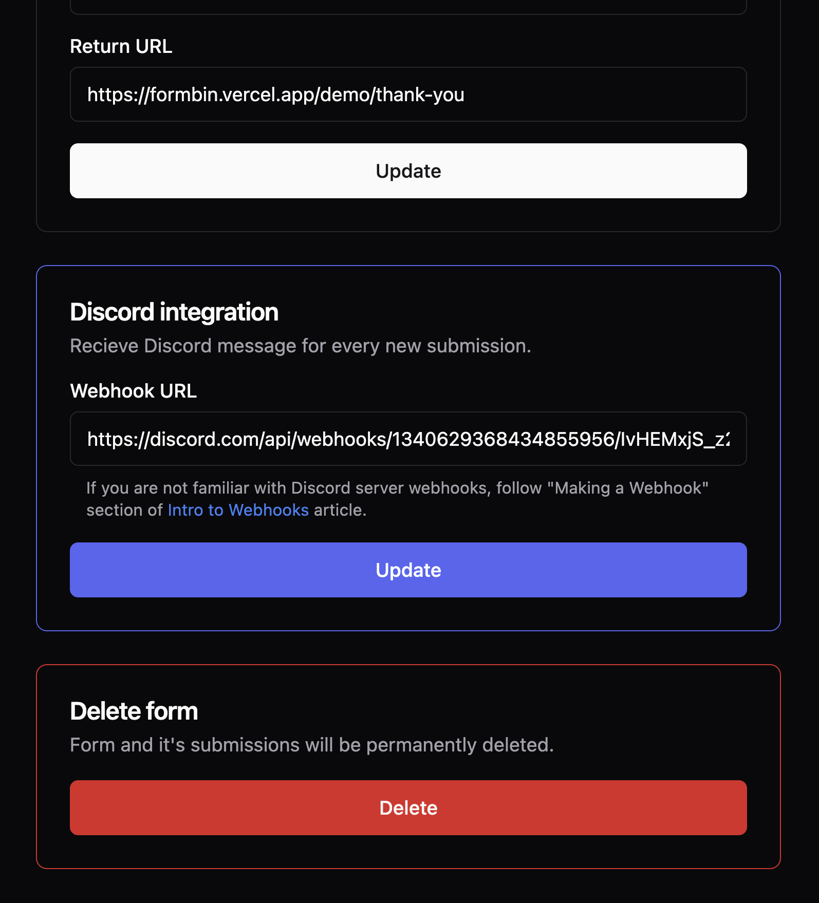Form settings