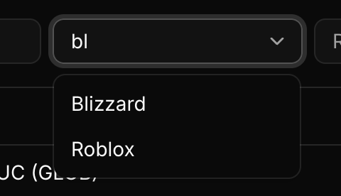 For all enum columns (columns with a limited set of possible values), the filter acts as a search input with a dropdown for all available options. This combobox is almost identical to a typical search input, with the difference that full-text search is utilized to more easily find what the user is looking for.