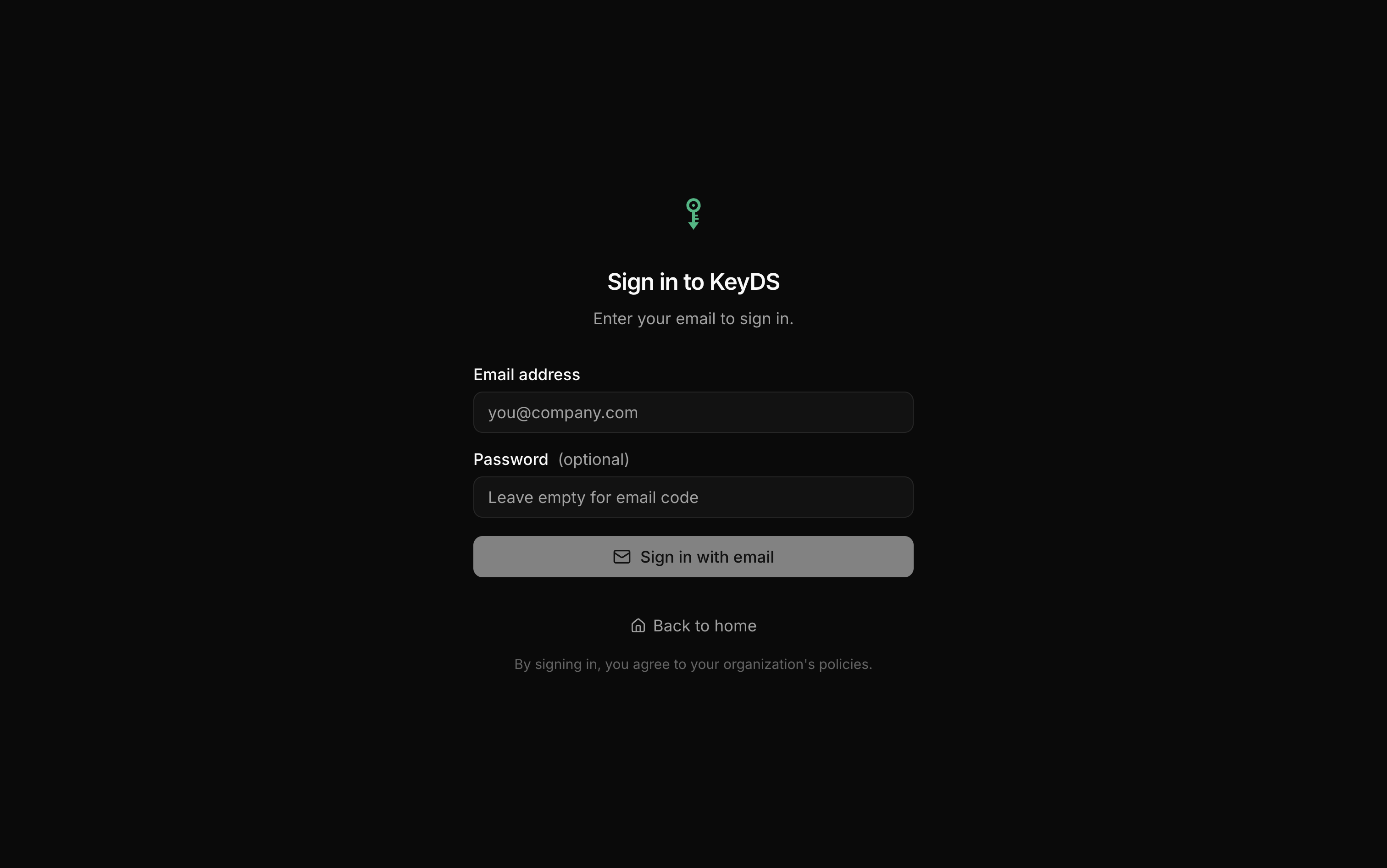 Email-based sign-in with an optional password field. If left empty, a one-time code will be delivered to the email inbox instead. Email & password was added at later stages, since preview deployments didn't share cookies and required login each time. Passwordless is great, but slow.