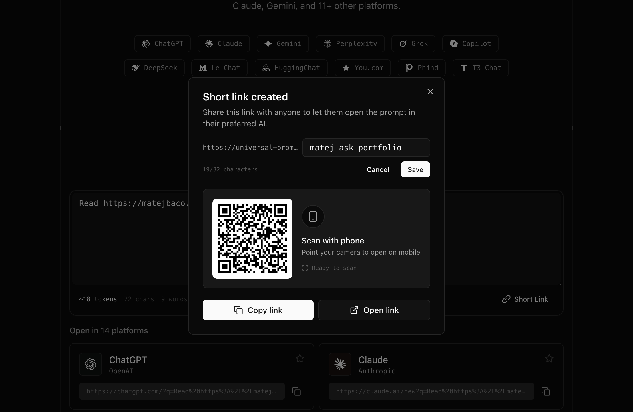 Short links can be customized for free, as long as the path has not yet been used by someone else.